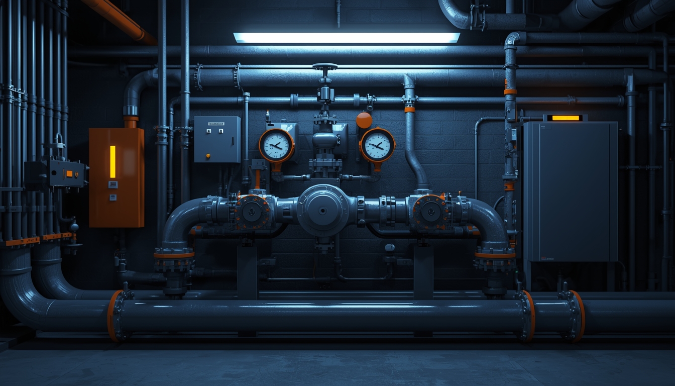 Узел нефтепровода: запорная арматура, датчики давления и шкаф автоматики